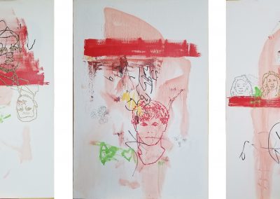 Red Line triptych: Damascus, Charleston, Chicago. Paul Edward Pinkman. Oil on canvas.