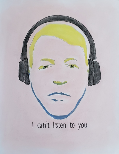 No-31. I can't listen to you. 14 x 11 inches. Mixed media on paper. (Collection of the artist.)
