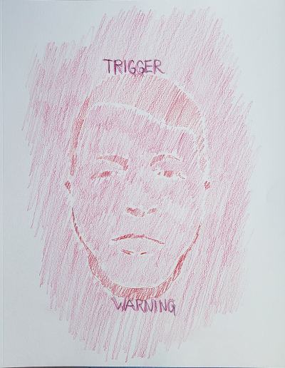 No-6. Trigger warning. 14 x 11 inches. Mixed media on paper. (Collection of the artist.)