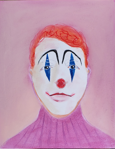 No-71. Send in the clowns. 14 x 11 inches. Mixed media on paper. (Collection of the artist.)